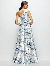 Rear View Thumbnail - Cottage Rose Larkspur Bow One-Shoulder Full A-Line Floral Satin Maxi Dress