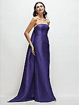 Front View Thumbnail - Grape Strapless Satin Column Dress with Removeable Watteau Train