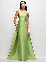 Side View Thumbnail - Mojito Strapless Satin Column Dress with Removeable Watteau Train