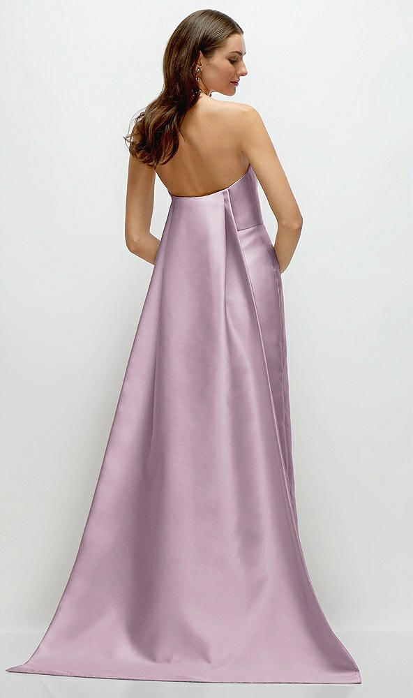 Back View - Suede Rose Strapless Satin Column Dress with Removeable Watteau Train