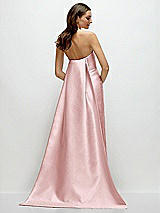 Rear View Thumbnail - Ballet Pink Strapless Satin Column Dress with Removeable Watteau Train