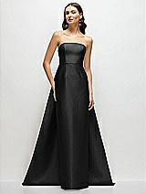 Side View Thumbnail - Black Strapless Satin Column Dress with Removeable Watteau Train