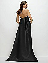 Rear View Thumbnail - Black Strapless Satin Column Dress with Removeable Watteau Train