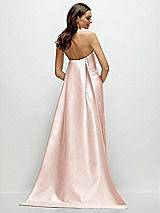 Rear View Thumbnail - Blush Strapless Satin Column Dress with Removeable Watteau Train