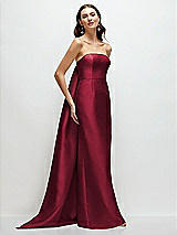 Front View Thumbnail - Burgundy Strapless Satin Column Dress with Removeable Watteau Train