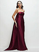 Front View Thumbnail - Cabernet Strapless Satin Column Dress with Removeable Watteau Train