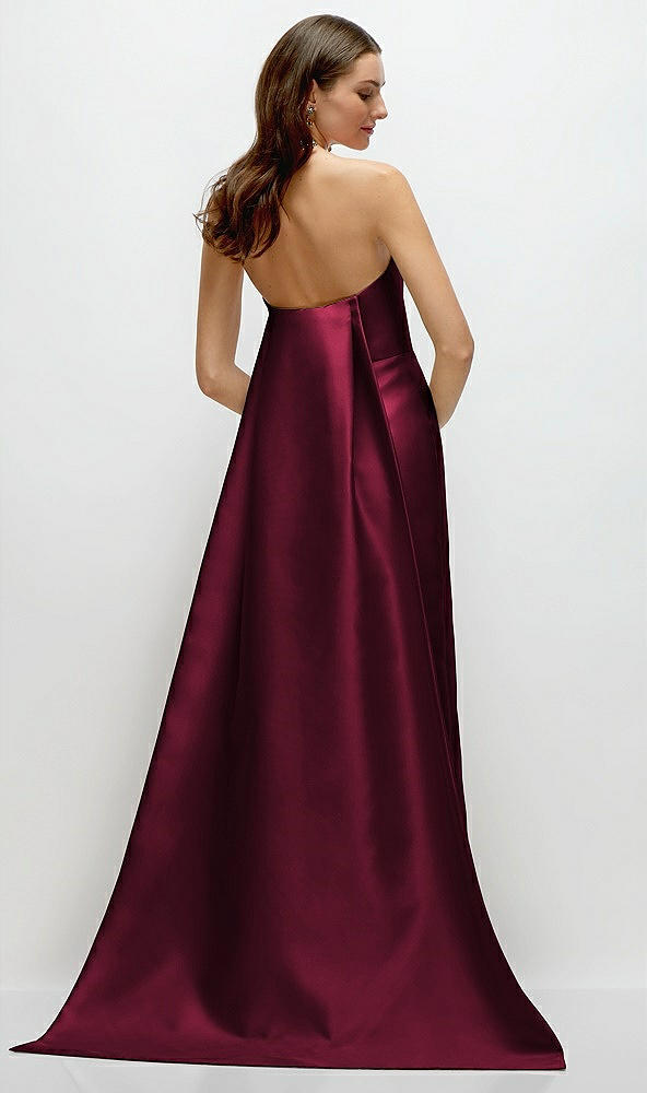 Back View - Cabernet Strapless Satin Column Dress with Removeable Watteau Train