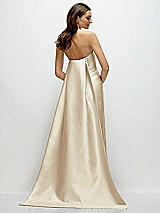 Rear View Thumbnail - Champagne Strapless Satin Column Dress with Removeable Watteau Train