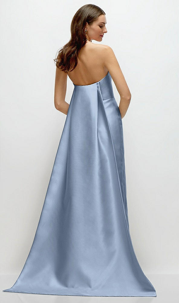 Back View - Cloudy Strapless Satin Column Dress with Removeable Watteau Train