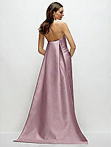 Rear View Thumbnail - Dusty Rose Strapless Satin Column Dress with Removeable Watteau Train