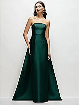 Side View Thumbnail - Evergreen Strapless Satin Column Dress with Removeable Watteau Train