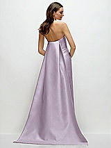 Rear View Thumbnail - Lilac Haze Strapless Satin Column Dress with Removeable Watteau Train