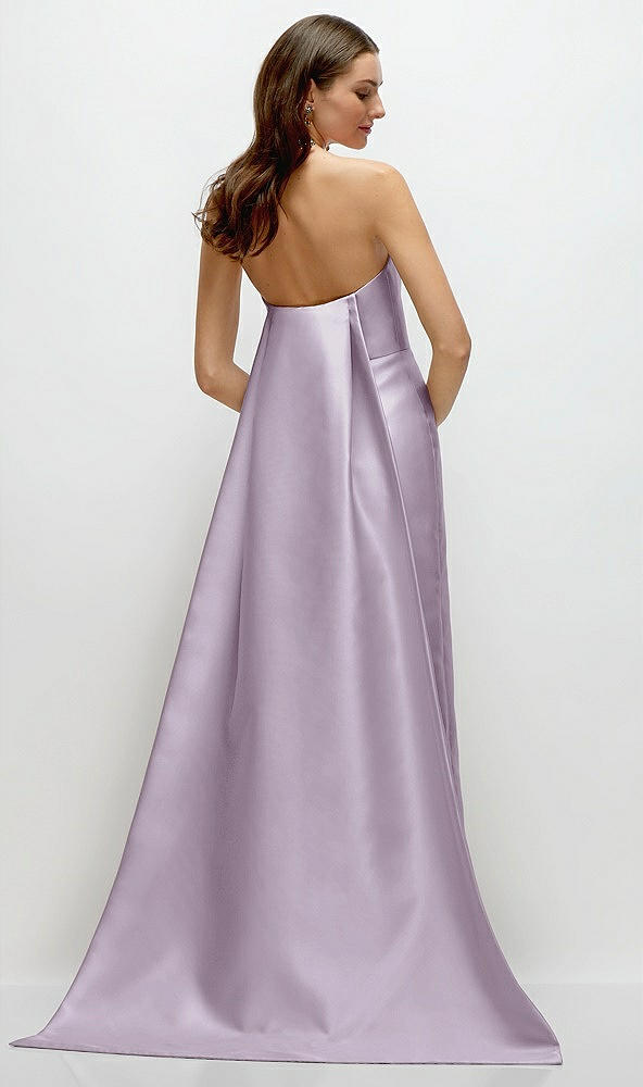 Back View - Lilac Haze Strapless Satin Column Dress with Removeable Watteau Train