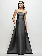 Side View Thumbnail - Pewter Strapless Satin Column Dress with Removeable Watteau Train