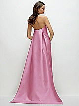 Rear View Thumbnail - Powder Pink Strapless Satin Column Dress with Removeable Watteau Train