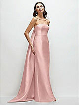 Front View Thumbnail - Rose - PANTONE Rose Quartz Strapless Satin Column Dress with Removeable Watteau Train