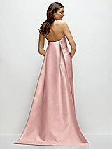 Rear View Thumbnail - Rose - PANTONE Rose Quartz Strapless Satin Column Dress with Removeable Watteau Train