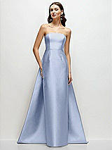 Side View Thumbnail - Sky Blue Strapless Satin Column Dress with Removeable Watteau Train