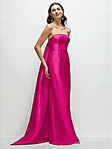 Front View Thumbnail - Think Pink Strapless Satin Column Dress with Removeable Watteau Train