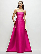 Side View Thumbnail - Think Pink Strapless Satin Column Dress with Removeable Watteau Train