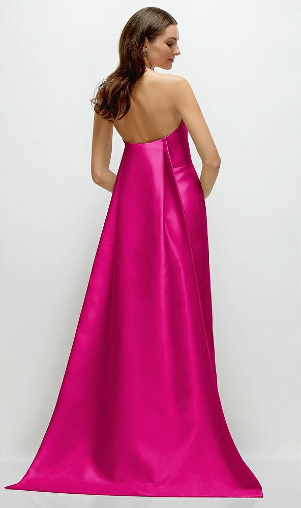 Back View - Think Pink Strapless Satin Column Dress with Removeable Watteau Train