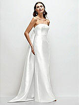 Front View Thumbnail - White Strapless Satin Column Dress with Removeable Watteau Train