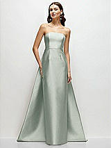 Side View Thumbnail - Willow Green Strapless Satin Column Dress with Removeable Watteau Train