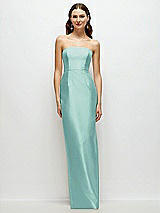 Front View Thumbnail - Coastal Strapless Satin Column Dress with Back Slit