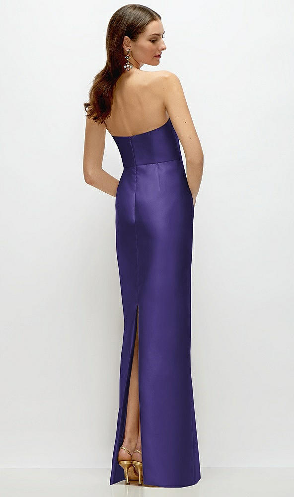 Back View - Grape Strapless Satin Column Dress with Back Slit