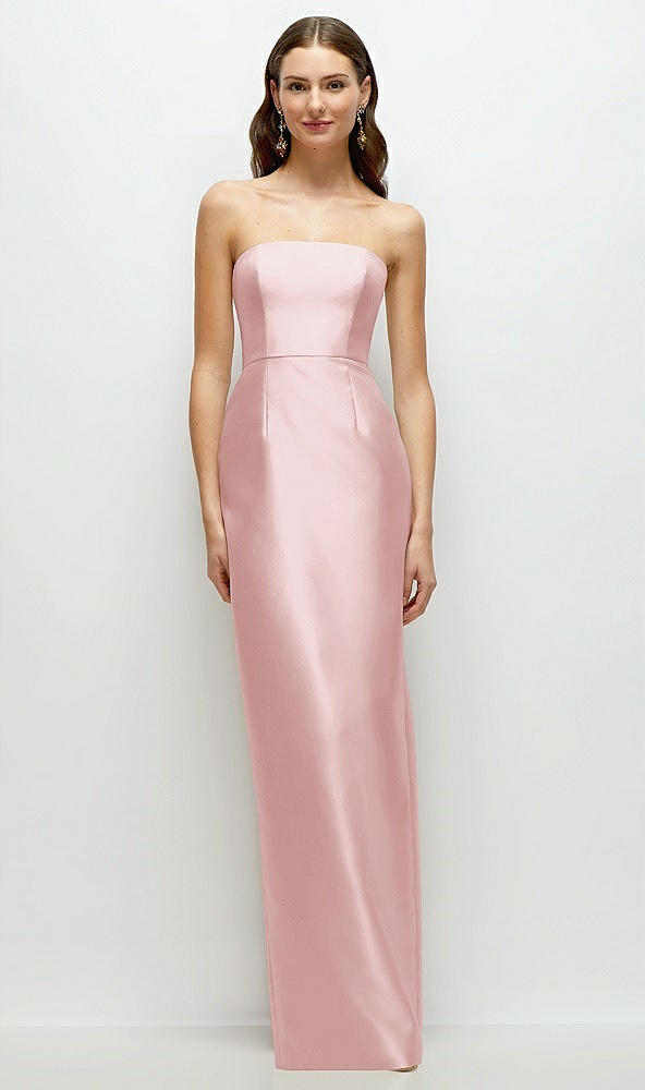 Front View - Ballet Pink Strapless Satin Column Dress with Back Slit