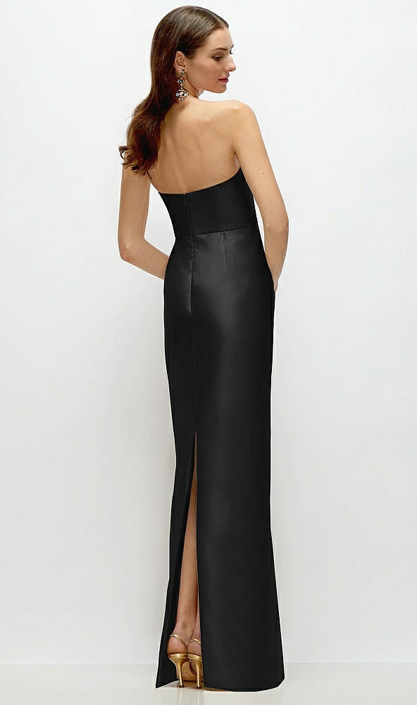 Back View - Black Strapless Satin Column Dress with Back Slit