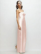 Side View Thumbnail - Blush Strapless Satin Column Dress with Back Slit