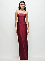 Front View Thumbnail - Burgundy Strapless Satin Column Dress with Back Slit