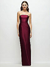 Front View Thumbnail - Cabernet Strapless Satin Column Dress with Back Slit