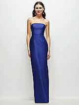 Front View Thumbnail - Cobalt Blue Strapless Satin Column Dress with Back Slit