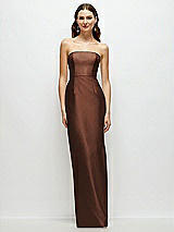 Front View Thumbnail - Cognac Strapless Satin Column Dress with Back Slit