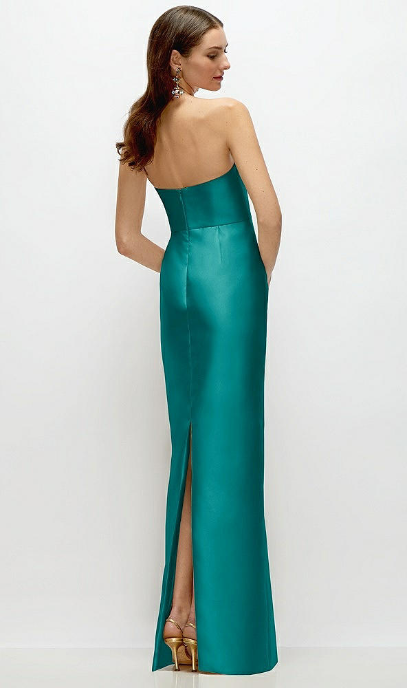 Back View - Jade Strapless Satin Column Dress with Back Slit