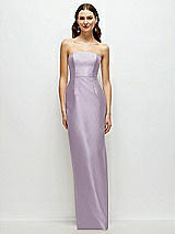 Front View Thumbnail - Lilac Haze Strapless Satin Column Dress with Back Slit