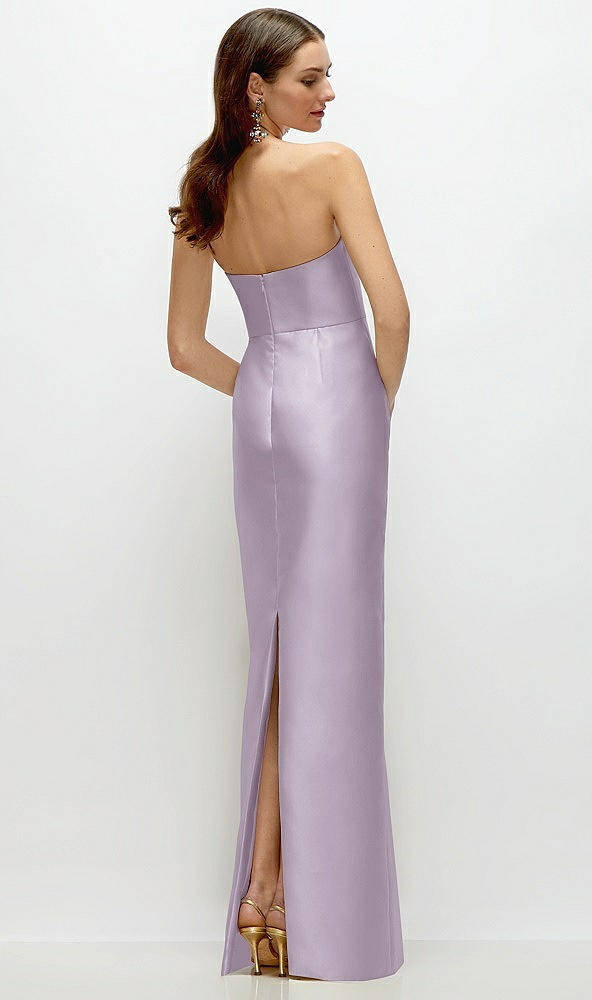 Back View - Lilac Haze Strapless Satin Column Dress with Back Slit