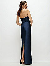 Rear View Thumbnail - Midnight Navy Strapless Satin Column Dress with Back Slit