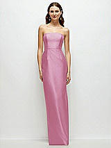 Front View Thumbnail - Powder Pink Strapless Satin Column Dress with Back Slit