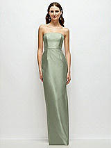 Front View Thumbnail - Sage Strapless Satin Column Dress with Back Slit