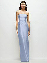 Front View Thumbnail - Sky Blue Strapless Satin Column Dress with Back Slit