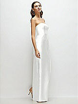 Side View Thumbnail - White Strapless Satin Column Dress with Back Slit