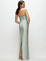 Rear View Thumbnail - Willow Green Strapless Satin Column Dress with Back Slit