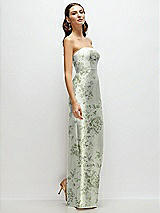 Side View Thumbnail - Sage Cottage Rose Strapless Floral Satin Column Dress with Back Slit