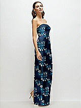 Side View Thumbnail - Midnight Navy Damask Midnight Navy Strapless Baroque Rose Damask Column Dress with Back Slit