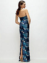 Rear View Thumbnail - Midnight Navy Damask Midnight Navy Strapless Baroque Rose Damask Column Dress with Back Slit