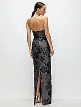 Rear View Thumbnail - Noir Midnight Navy Noir Midnight Navy Strapless Floral Metallic Jacquard Column Dress with Back Slit