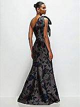 Rear View Thumbnail - Noir Midnight Navy Noir Midnight Navy Bow One-Shoulder Floral Metallic Jacquard Maxi Dress with Trumpet Skirt